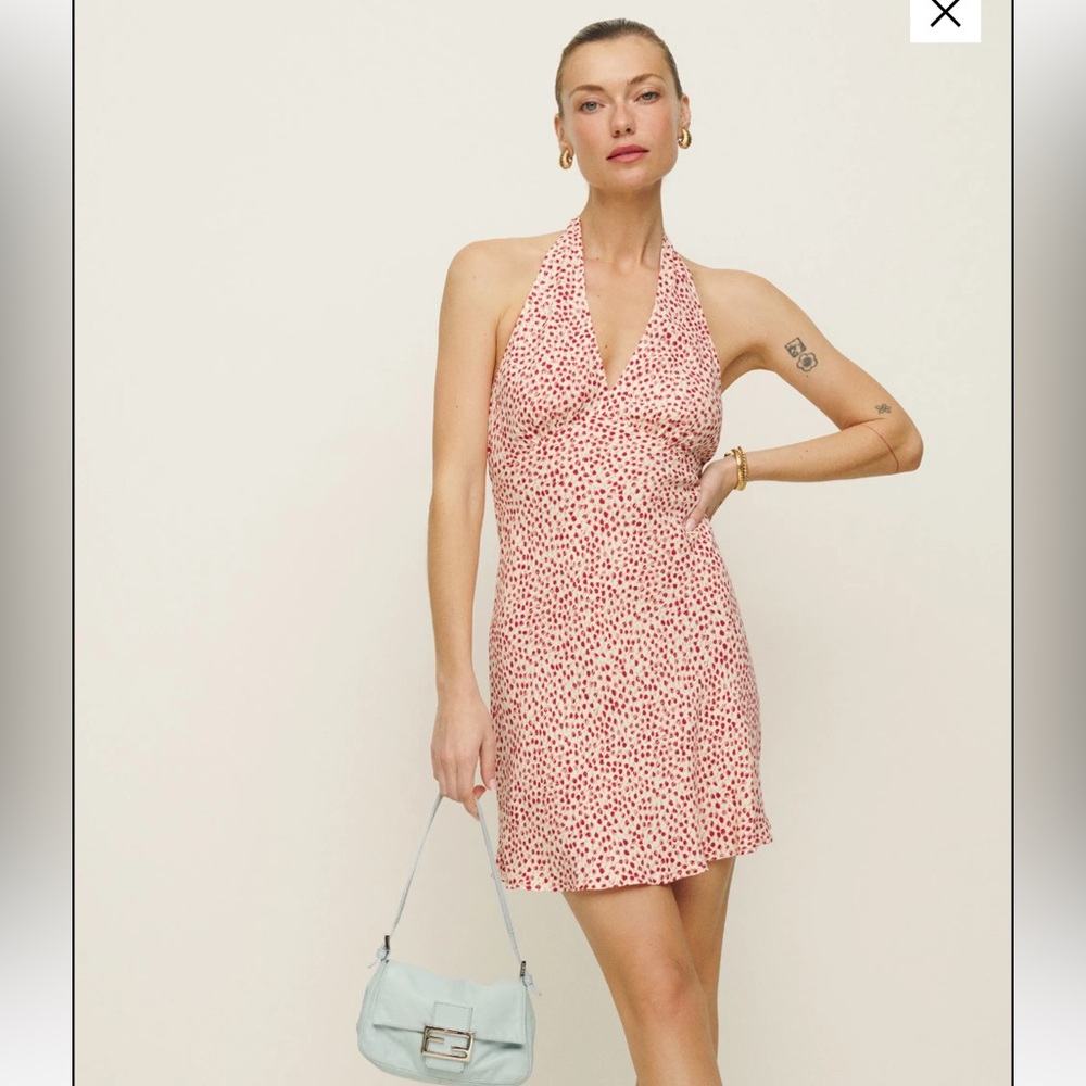 Reformation Pink and White Polka Dot Mini Dress